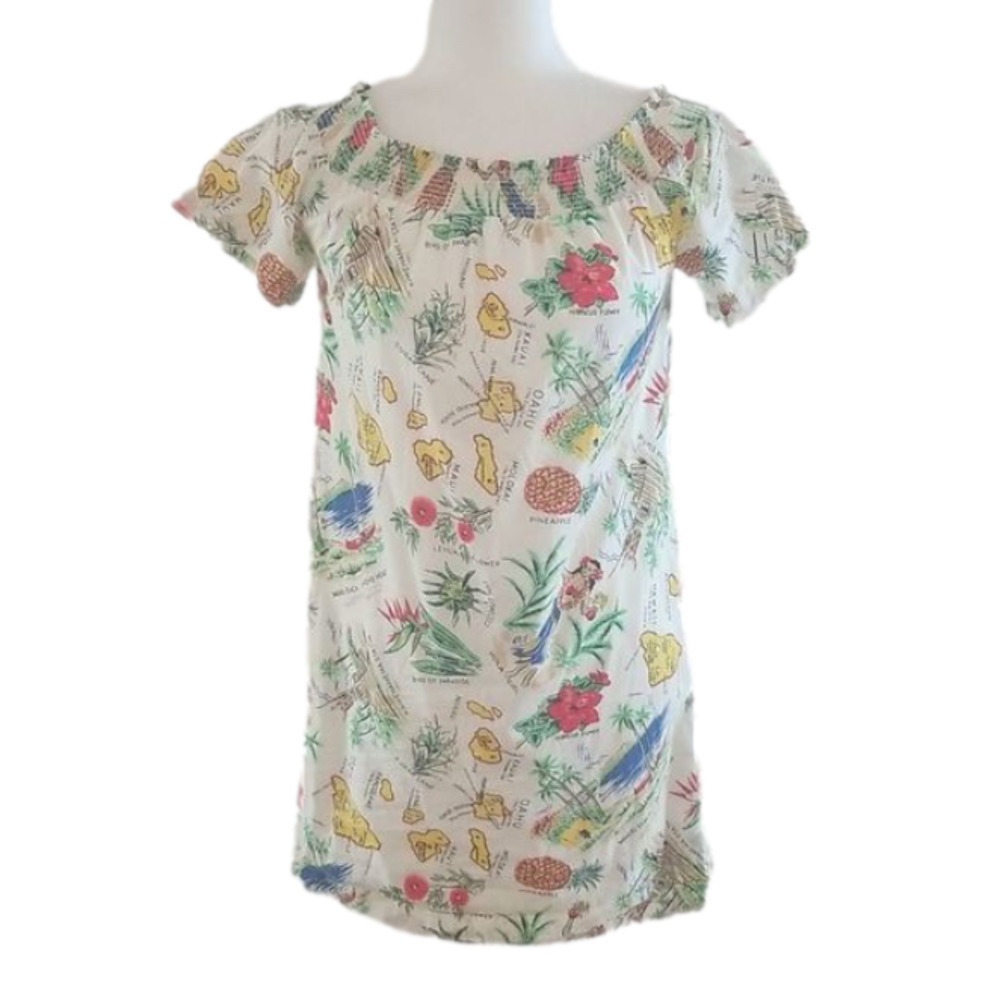 𝅺- J. Crew, Hawaiian print shift dress, 100% cotton, size 0, Hawaiian Island
